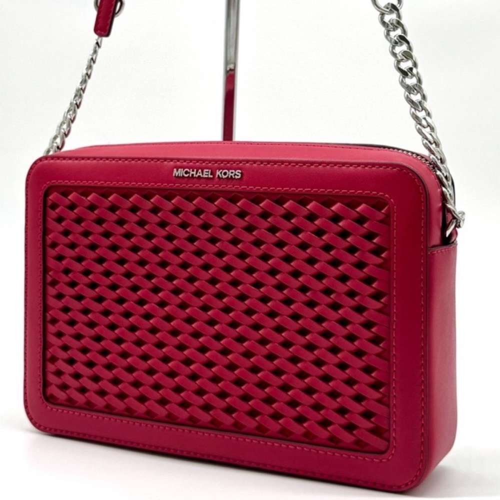 Michael Kors Jet Set Large Woven Crossbody Bag - Dark Raspberry